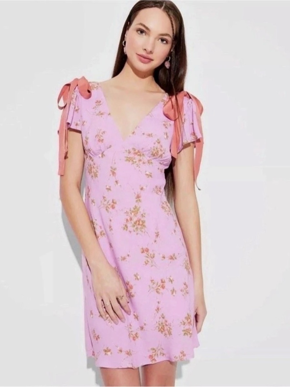 MORE TO COME Viola Tie Strap Dress Floral Mini Dress in Pink & Purple